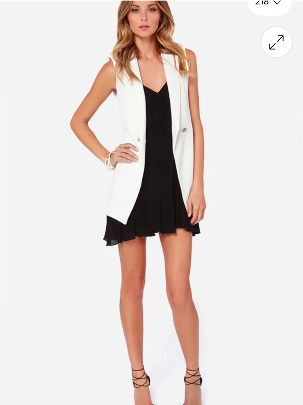 Sleeveless White Blazer Vest with Black Slip Dress